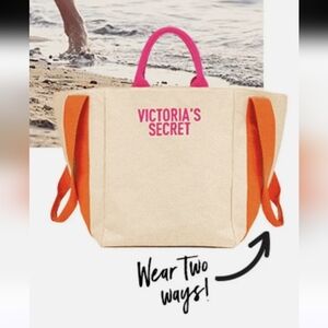 Victoria's Secret Cream and Orange Color-Block Tote/Beach Bag